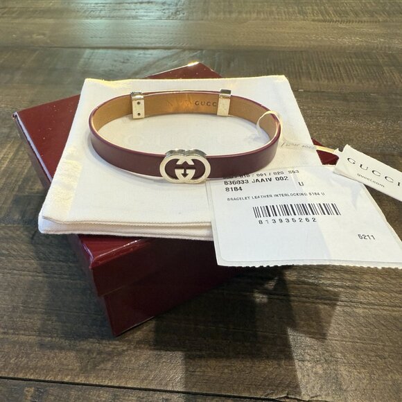 New Gucci Interlocking leather bracelet (Rosso Ancora red leather) - Picture 1 of 6